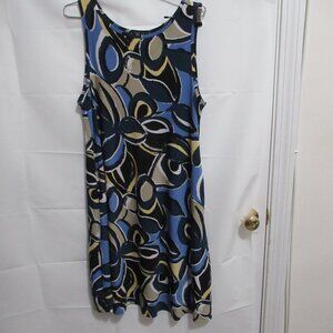 Share Lily Womens Geometric Dress Sleeveless scoop neck Blue tan Retro 60s large